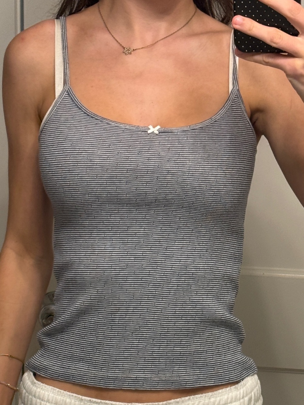 Brandy Melville Navy and White Micro-Striped Cami
